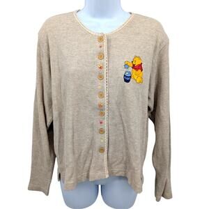 VTG Disney Winnie the Pooh Embroidered Waffle Knit Large Cardigan 100% Cotton